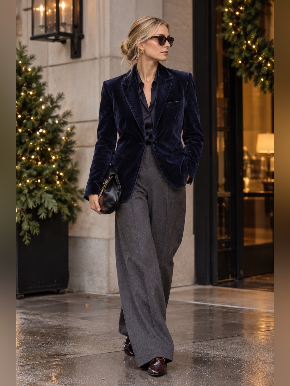Lauren Ralph Lauren Navy Blue Velvet Blazer with Satin Lining